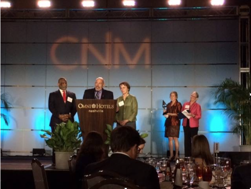 Joseph Interrante, Ron Crowder and Mary Bufwack accept Collaboration College Award at Conter for Nonprofit Management's Salute to Excellence